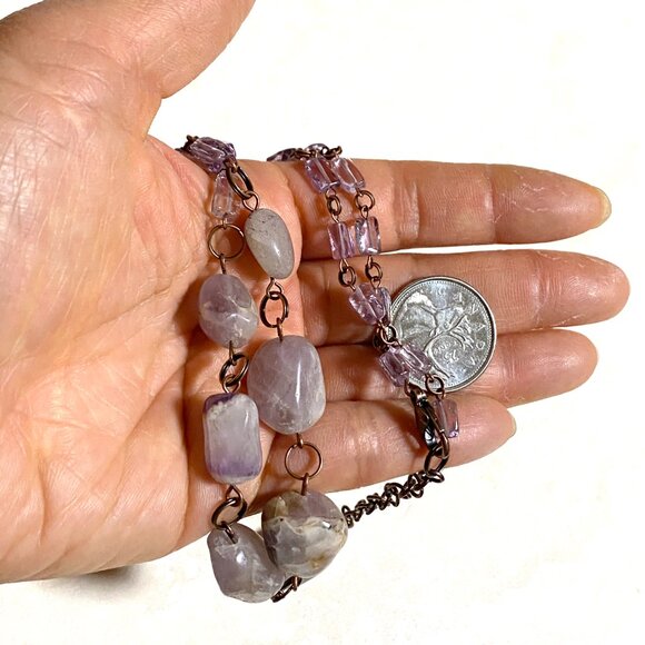 Rustic Amethyst Tumbled Stone Necklace, Genuine Gemstone + Copper Chain - Picture 15 of 15